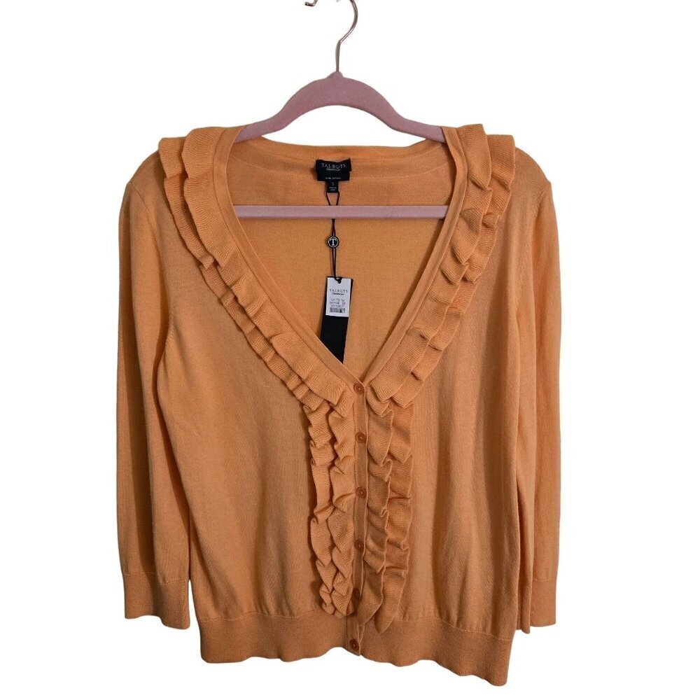 Talbots NWT Pima Cotton Ruffle V-Neck Cardigan Sweater Size S